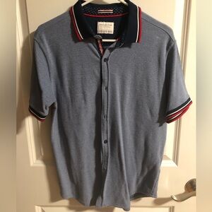 Men’s denim and flower button up short sleeve shirt